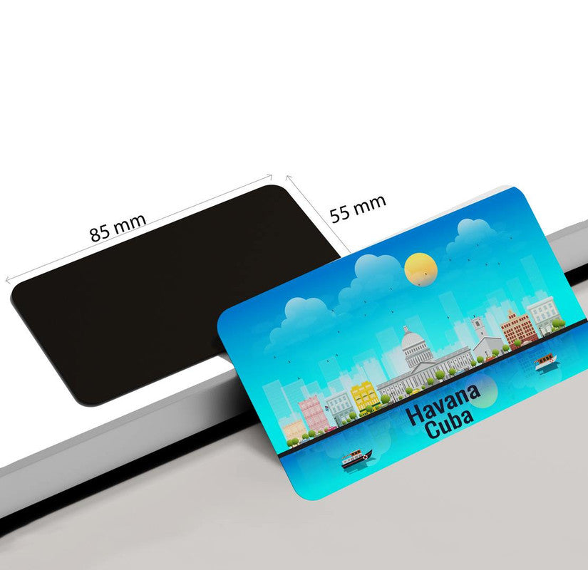 dhcrafts Rectangular Rubber Fridge Magnet / Magnetic Card Blue Cuba Havana Design Pack of 1 (8.6cm x 5.4cm)